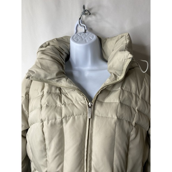 Calvin Klein Jacket Woman Medium White Hooded Goose Down Puffer Full Zip Coat - Picture 3 of 15